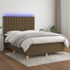 Cama Doble | Cama Para Adultos | Cama Box Spring Colchón Luces Led Tela Marrón Oscuro 140x190 Cm Cfw1243855