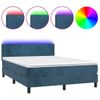 Cama Doble | Cama Para Adultos | Cama Box Spring Colchón Y Led Terciopelo Azul Oscuro 140x190 Cm Cfw7302531