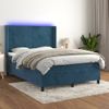 Cama Doble | Cama Para Adultos | Cama Box Spring Colchón Y Led Terciopelo Azul Oscuro 140x190 Cm Cfw1732706