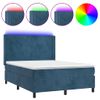 Cama Doble | Cama Para Adultos | Cama Box Spring Colchón Y Led Terciopelo Azul Oscuro 140x190 Cm Cfw1732706