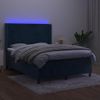 Cama Doble | Cama Para Adultos | Cama Box Spring Colchón Y Led Terciopelo Azul Oscuro 140x190 Cm Cfw1732706