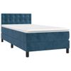 Cama Individual | Cama Para Adultos | Cama Box Spring Colchón Y Led Terciopelo Azul Oscuro 90x190 Cm Cfw1977381