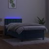 Cama Individual | Cama Para Adultos | Cama Box Spring Colchón Y Led Terciopelo Azul Oscuro 90x190 Cm Cfw1977381