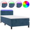 Cama Individual | Cama Para Adultos | Cama Box Spring Colchón Y Led Terciopelo Azul Oscuro 90x190 Cm Cfw7717888