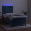 Cama Individual | Cama Para Adultos | Cama Box Spring Colchón Y Led Terciopelo Azul Oscuro 90x200 Cm Cfw6646991