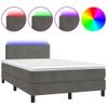 Cama Doble | Cama Para Adultos | Cama Box Spring Colchón Y Led Terciopelo Gris Oscuro 120x190 Cm Cfw4551122