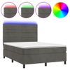 Cama Doble | Cama Para Adultos | Cama Box Spring Colchón Y Led Terciopelo Gris Oscuro 140x190 Cm Cfw2157560