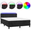 Cama Doble | Cama Para Adultos | Cama Box Spring Colchón Y Led Terciopelo Negro 140x190 Cm Cfw7110215