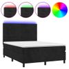 Cama Doble | Cama Para Adultos | Cama Box Spring Colchón Y Led Terciopelo Negro 140x190 Cm Cfw4379205