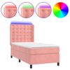 Cama Individual | Cama Para Adultos | Cama Box Spring Colchón Y Led Terciopelo Rosa 90x190 Cm Cfw9548835