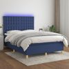 Cama Doble | Cama Para Adultos | Cama Box Spring Colchón Y Luces Led Tela Azul 140x200 Cm Cfw1757538