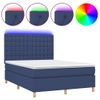 Cama Doble | Cama Para Adultos | Cama Box Spring Colchón Y Luces Led Tela Azul 140x200 Cm Cfw1757538