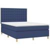 Cama Doble | Cama Para Adultos | Cama Box Spring Colchón Y Luces Led Tela Azul 140x200 Cm Cfw1757538