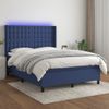 Cama Doble | Cama Para Adultos | Cama Box Spring Colchón Y Luces Led Tela Azul 140x200 Cm Cfw2104655