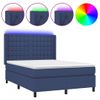 Cama Doble | Cama Para Adultos | Cama Box Spring Colchón Y Luces Led Tela Azul 140x200 Cm Cfw2104655