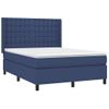 Cama Doble | Cama Para Adultos | Cama Box Spring Colchón Y Luces Led Tela Azul 140x200 Cm Cfw2104655