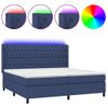 Cama Doble | Cama Para Adultos | Cama Box Spring Colchón Y Luces Led Tela Azul 200x200 Cm Cfw4629559