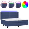 Cama Doble | Cama Para Adultos | Cama Box Spring Colchón Y Luces Led Tela Azul 200x200 Cm Cfw1320944