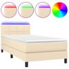 Cama Individual | Cama Para Adultos | Cama Box Spring Colchón Y Luces Led Tela Color Crema 90x190 Cm Cfw5181306