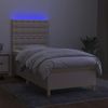 Cama Individual | Cama Para Adultos | Cama Box Spring Colchón Y Luces Led Tela Crema 100x200 Cm Cfw8562670