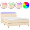 Cama Doble | Cama Para Adultos | Cama Box Spring Colchón Y Luces Led Tela Crema 140x190 Cm Cfw7095945