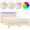 Cama Doble | Cama Para Adultos | Cama Box Spring Colchón Y Luces Led Tela Crema 140x190 Cm Cfw9201761