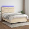 Cama Doble | Cama Para Adultos | Cama Box Spring Colchón Y Luces Led Tela Crema 140x190 Cm Cfw8172505