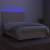 Cama Doble | Cama Para Adultos | Cama Box Spring Colchón Y Luces Led Tela Crema 140x190 Cm Cfw8536695