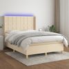 Cama Doble | Cama Para Adultos | Cama Box Spring Colchón Y Luces Led Tela Crema 140x190 Cm Cfw8454858