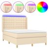 Cama Doble | Cama Para Adultos | Cama Box Spring Colchón Y Luces Led Tela Crema 140x190 Cm Cfw1334200