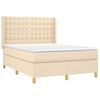 Cama Doble | Cama Para Adultos | Cama Box Spring Colchón Y Luces Led Tela Crema 140x190 Cm Cfw1334200