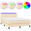 Cama Doble | Cama Para Adultos | Cama Box Spring Colchón Y Luces Led Tela Crema 140x200 Cm Cfw2886174