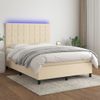 Cama Doble | Cama Para Adultos | Cama Box Spring Colchón Y Luces Led Tela Crema 140x200 Cm Cfw9790382