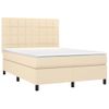 Cama Doble | Cama Para Adultos | Cama Box Spring Colchón Y Luces Led Tela Crema 140x200 Cm Cfw9790382