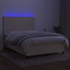 Cama Doble | Cama Para Adultos | Cama Box Spring Colchón Y Luces Led Tela Crema 140x200 Cm Cfw9790382