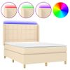 Cama Doble | Cama Para Adultos | Cama Box Spring Colchón Y Luces Led Tela Crema 140x200 Cm Cfw7554181