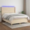 Cama Doble | Cama Para Adultos | Cama Box Spring Colchón Y Luces Led Tela Crema 140x200 Cm Cfw6569355