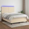 Cama Doble | Cama Para Adultos | Cama Box Spring Colchón Y Luces Led Tela Crema 140x200 Cm Cfw4941409