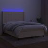 Cama Doble | Cama Para Adultos | Cama Box Spring Colchón Y Luces Led Tela Crema 140x200 Cm Cfw2724395