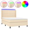 Cama Doble | Cama Para Adultos | Cama Box Spring Colchón Y Luces Led Tela Crema 140x200 Cm Cfw8741915