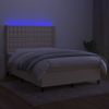 Cama Doble | Cama Para Adultos | Cama Box Spring Colchón Y Luces Led Tela Crema 140x200 Cm Cfw8741915