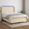 Cama Doble | Cama Para Adultos | Cama Box Spring Colchón Y Luces Led Tela Crema 140x200 Cm Cfw5819183