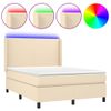 Cama Doble | Cama Para Adultos | Cama Box Spring Colchón Y Luces Led Tela Crema 140x200 Cm Cfw5819183