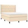 Cama Doble | Cama Para Adultos | Cama Box Spring Colchón Y Luces Led Tela Crema 140x200 Cm Cfw1849375