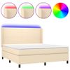 Cama Doble | Cama Para Adultos | Cama Box Spring Colchón Y Luces Led Tela Crema 160x200 Cm Cfw7114305