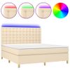 Cama Doble | Cama Para Adultos | Cama Box Spring Colchón Y Luces Led Tela Crema 160x200 Cm Cfw7783819