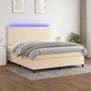 Cama Doble | Cama Para Adultos | Cama Box Spring Colchón Y Luces Led Tela Crema 160x200 Cm Cfw1581180