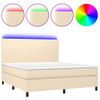 Cama Doble | Cama Para Adultos | Cama Box Spring Colchón Y Luces Led Tela Crema 160x200 Cm Cfw1581180