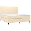 Cama Doble | Cama Para Adultos | Cama Box Spring Colchón Y Luces Led Tela Crema 160x200 Cm Cfw1581180