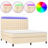 Cama Doble | Cama Para Adultos | Cama Box Spring Colchón Y Luces Led Tela Crema 160x200 Cm Cfw3737191